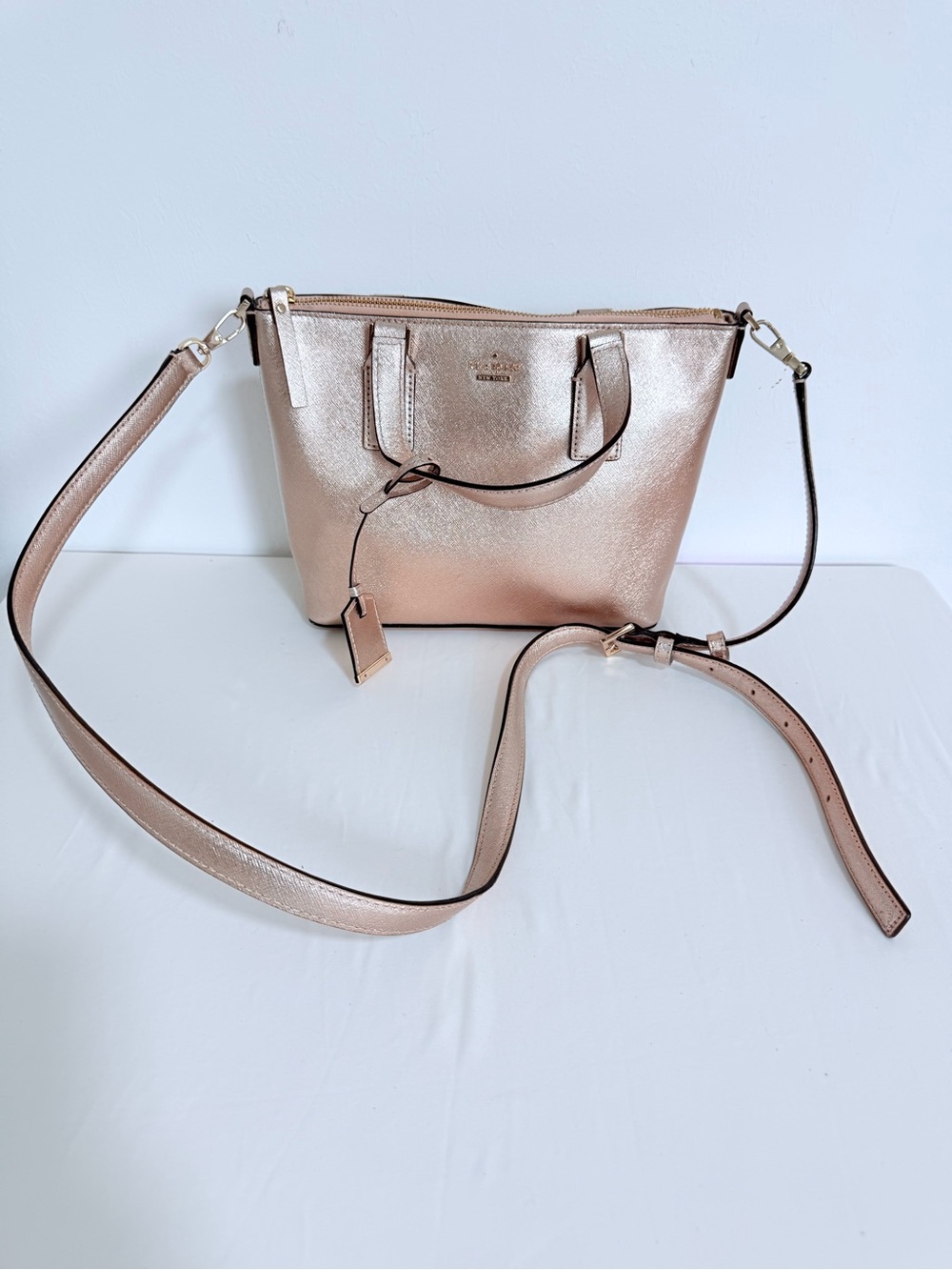 kate spade Metallic Rose Gold Crossbody Tote Bag